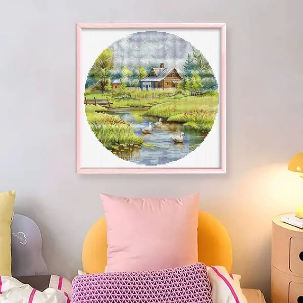 Крестиковый набор Summer House с экологичной хлопковой нитью, холст 14CT, размер 30 30 см