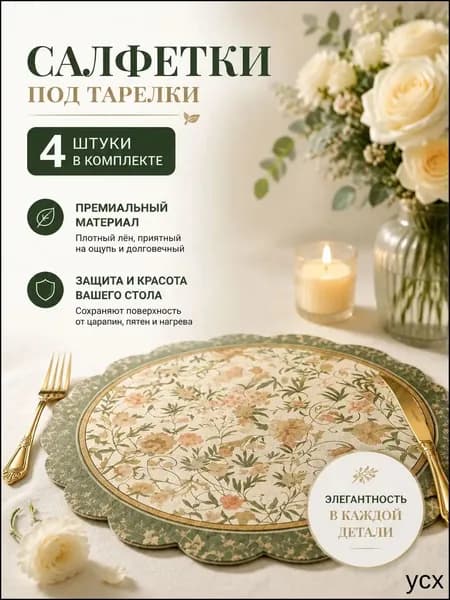 Салфетка сервировочная 38x38 см 4 шт полиэстер светло-бежевый