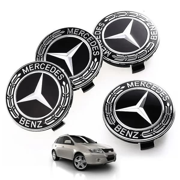 Колпаки на диски для Mercedes-Benz, 4 шт., черные, 75 мм, крепление-защёлка