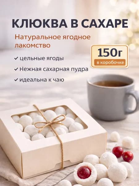 Драже в сахарной пудре из свежей ягоды клюквы, конфеты для детей и всей семьи, клюква в сахаре