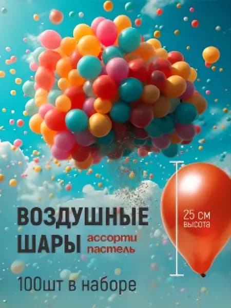 Набор разноцветных воздушных шаров на выпускной из латекса 100 шт.,25 см.