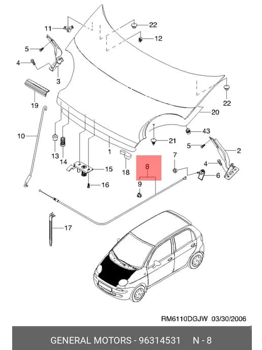 Трос капота MATIZ SPARK [ORG]