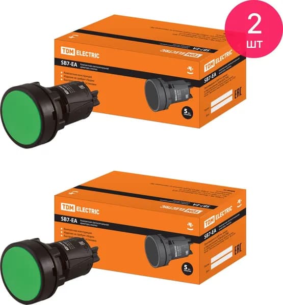 Кнопка управления TDM Electric / ТДМ Электрик SB7-EA31 зеленая, 1з 220В IP40, под отверстие диаметром 22мм, SQ0746-0018 / кнопочный пост (комплект из 2 шт)