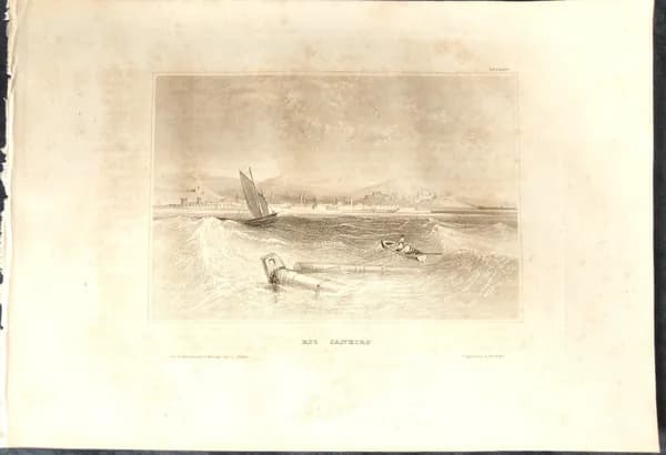 Антикварная гравюра. Вид на Рио-де-Жанейро1840 год.