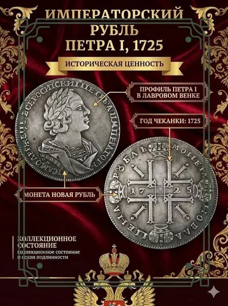 Пётр Великий, Российская империя, издание Креста рубля 1725 года.