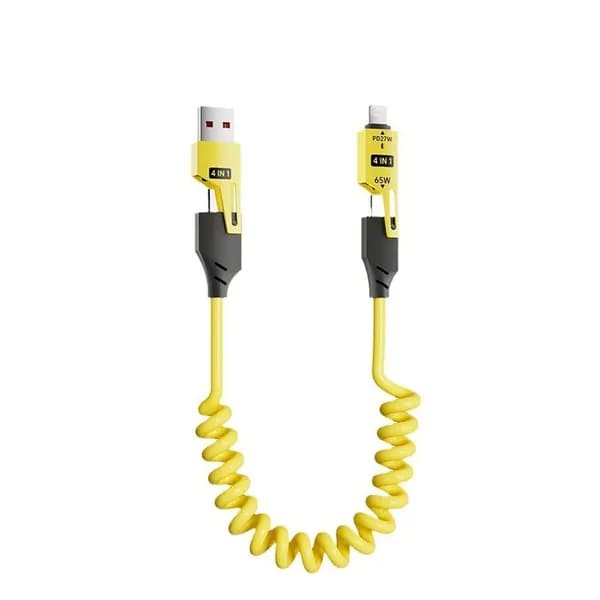 4in1 Кабель для быстрой зарядки TYPEC 65W с двойным наконечником, пружинный, автомобильный PD27W выдвижной кабель