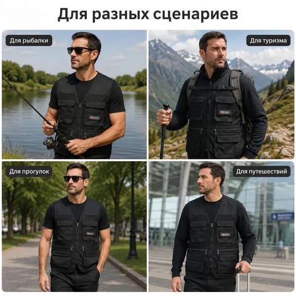 Жилет мужской сетчатый с множеством карманов для рыбалки и походов