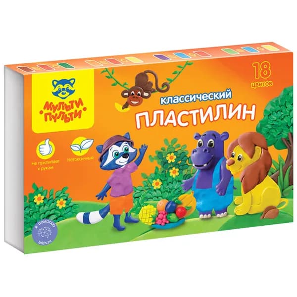 Пластилин для школы Мульти-Пульти "Приключения Енота", 18 цветов, 360г, со стеком, картон
