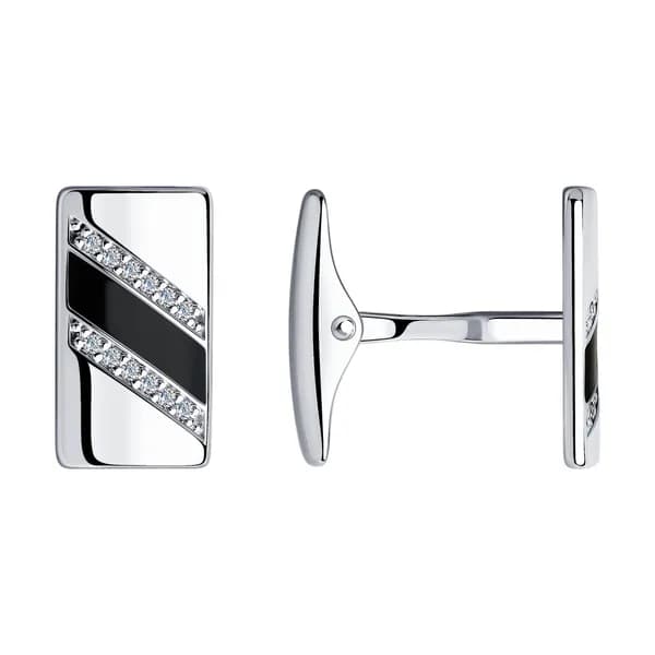 Серебряные запонки DIAMANT-ONLINE с фианитом и эмалью 925 пробы