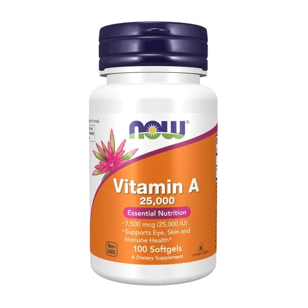 NOW Vitamin A 25.000 IU, Витамин А, 100 капсул, Витамины для глаз, для кожи, для роста волос, для зубов