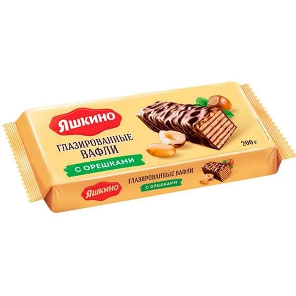 Яшкино Вафли, с орешками, глазированные, 200 гр.