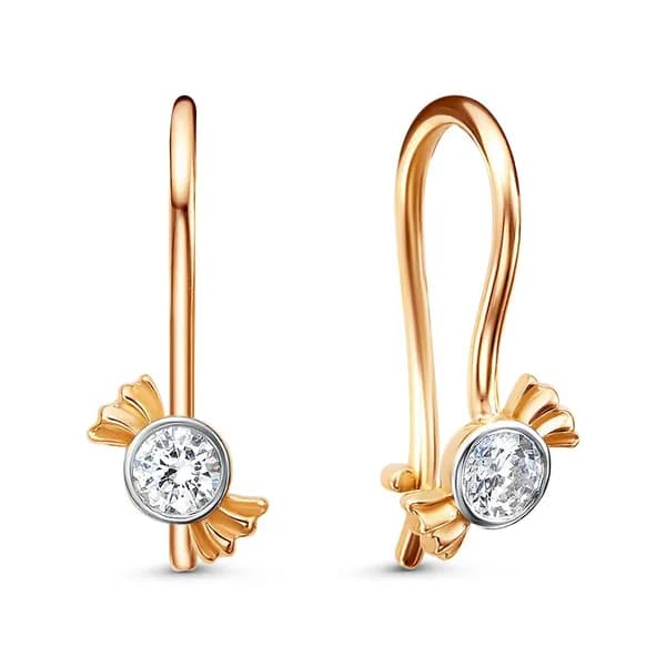 Серьги детские с фианитами из красного золота 375 пробы 585GOLD