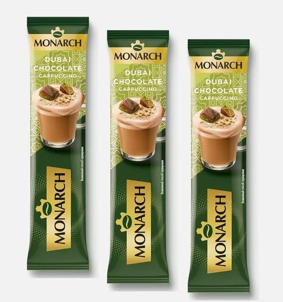 Напиток кофейный растворимый Monarch Капучино Dubai Chocolate, со вкусом дубайского шоколада, в стиках, 3 шт х 16 г