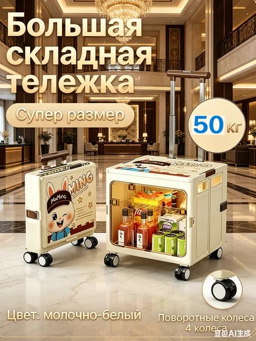 Складная тележка с 360° поворотными колёсами и стопором