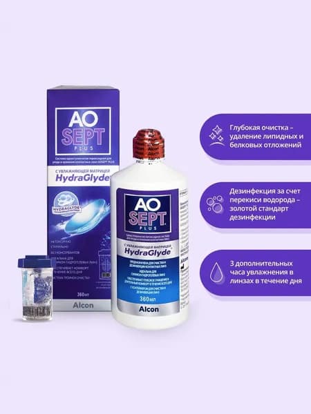 Пероксидная система для ухода за контактными линзами Alcon AOSept Plus с HydraGlyde 360 мл с контейнером