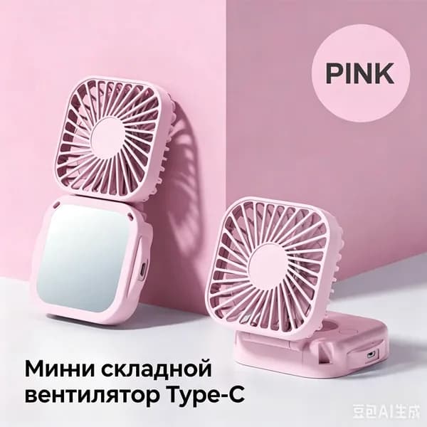 Портативный вентилятор Портативный вентилятор розовый 300 мАч, светло-розовый