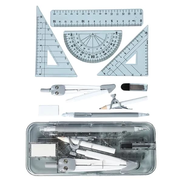 Набор для технического черчения из 9 предметов с циркулем и линейкой антискользящие ручки