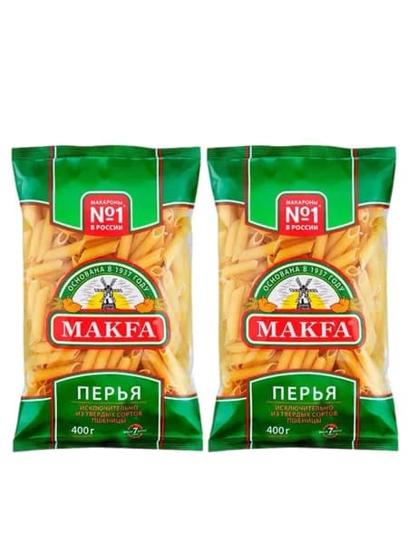 Макароны Макфа Перья Любительские, 2шт по 400гр