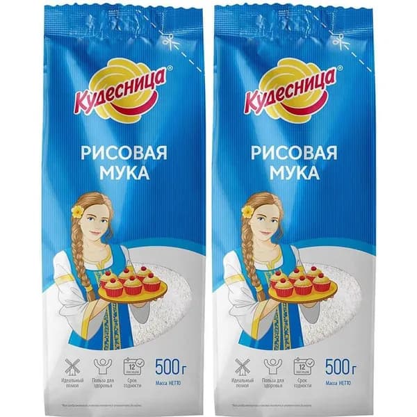 Мука Кудесница рисовая 500 г, набор: 2 штуки