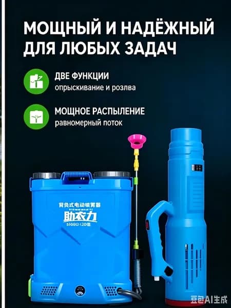 Электрический аккумуляторный опрыскиватель 20 л, ранцевый, 12V 12Ah, до 8 м, давление 0.15-0.4 МПа, для сада и дезинфекции