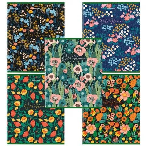Тетрадь А5, 96 л., brauberg, скоба, клетка, глянцевая ламинация, wild flowers, ,(набор из 1 шт)