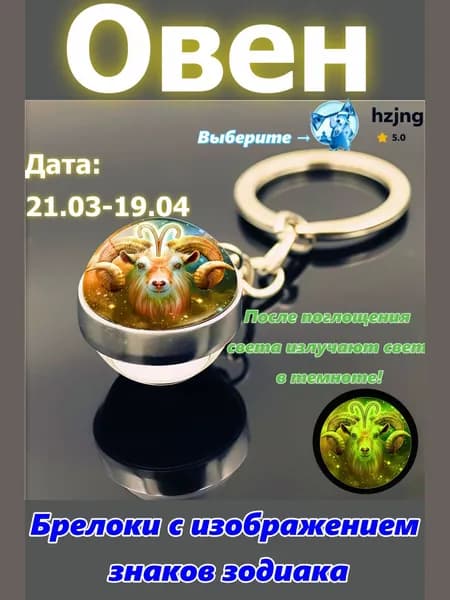 брелок-талисман со знаком зодиака Овен;светится в темноте;брелок на сумку;оригинальный подарок-амулет на день рождения