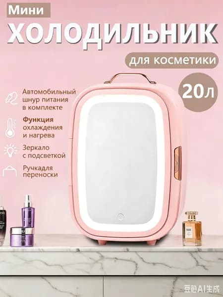 Мини-холодильник объемом 20 литров с зеркалом и подсветкой, подходящий для использования в автомобиле и дома
