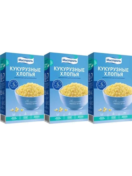 Хлопья 3 пачки по 400 грамм кукурузные постные