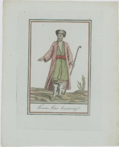 Качинец. Антикварная гравюра (смешанная техника, ручная раскраска). Франция, 1796 год