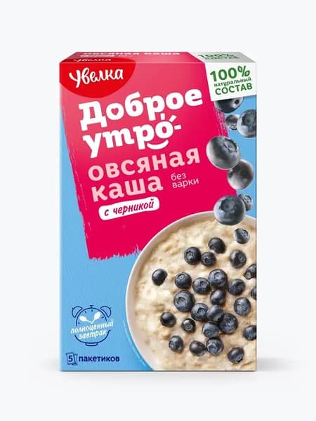 Каша быстрого приготовления Увелка овсяная с черникой, в пакетиках, 200 г
