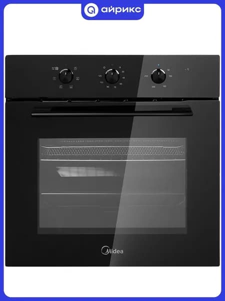 Электрический духовой шкаф Midea MO37007GB, 57.5 см, 60 л, 6 режимов, гриль, черное стекло