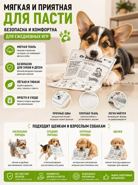 Игрушка газета-шуршалка для собак и кошек, мягкая текстильная игрушка с шуршащим эффектом, интерактивная для щенков, котят, мелких и средних пород