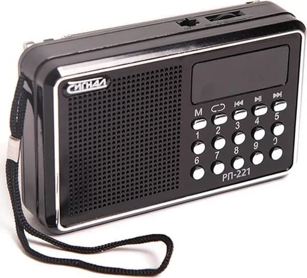 Радиоприемник переносной Сигнал РП-221 черный, FM 88-108 МГц, MP3, USB/microSD/разъем для наушников, ЖК дисплей, питание от сети, литиевая батарея 400 мАч, USB-кабель для зарядки через разъем DC, 114*33*73 мм