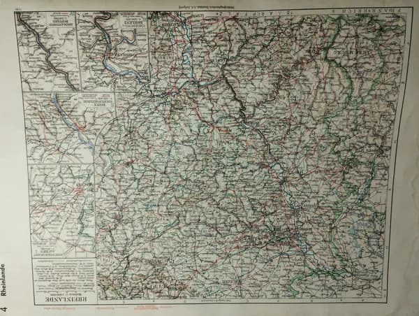 Географическая карта антикварная. Германия, Рейн. 1935-1937 год