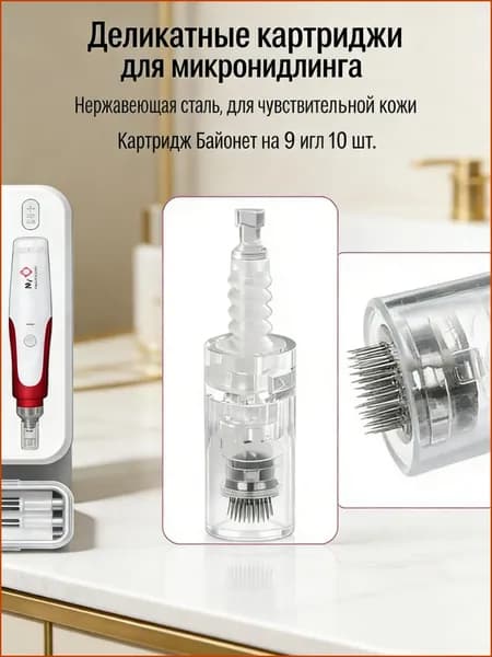 Картридж Байонет на 9 игл 10 шт. Насадка для дермапенов и мезопенов: My-M, Ultima A1, N2, M5, A6, M7, E30 Прозрачный Bayonet white cartridge 36 needle 10 pcs.