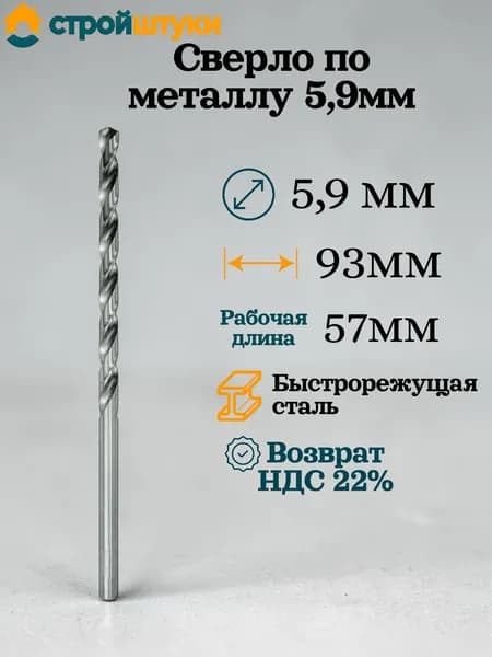 Сверло по металлу 5.9 мм, цилиндрический хвостовик Стройштуки