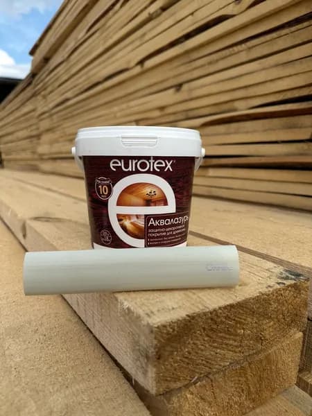 EUROTEX (ЕВРОТЕКС) Олива (0,9 кг) АКВАЛАЗУРЬ (лак + пропитка) БЕЗ ЗАПАХА, защитно-декоративное покрытие для древесины, ПОЛУГЛЯНЦЕВЫЙ блеск, Рогнеда