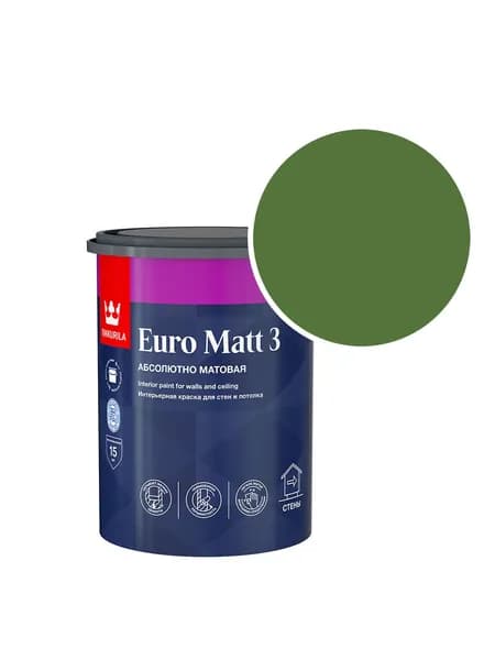 Краска интерьерная Tikkurila/Tikkivala Euro Matt 3 RAL 6025 (Папоротниково-зелёный - Fern green) 0,9 л