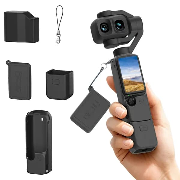 Чехол из силикона для DJI Osmo Pocket 4P в комплекте из четырёх элементов чёрного цвета