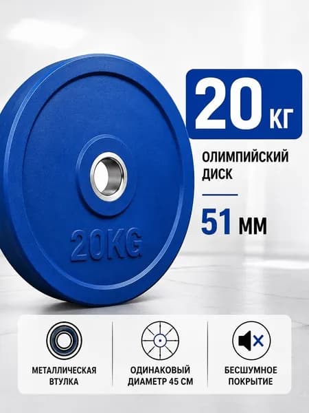 Блины для штанги, диски для штанги, блин для грифа, блин 20кг d 50мм евро классик, синий