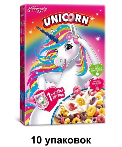 Kellogg's Сухой завтрак Unicorn Радужные колечки, 195 г, 10 уп /