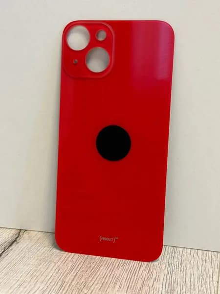 Задняя крышка для Аpple iPhone 14 красная (PRODUCT)RED) стеклянная с широким вырезом под камеру и логотипом