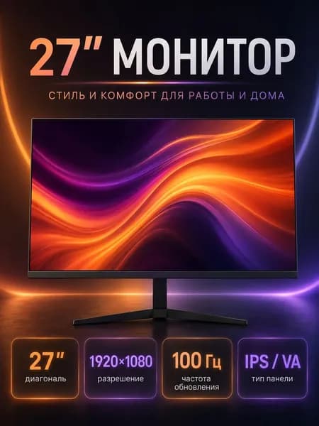 MysticZero 27" Монитор 1K-100 Гц компьютерный игровой монитор (Vos27-1k-100), IPS, 1920x1080, 100 Гц, черный