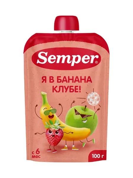 Фруктовое пюре Semper "Банан Клубника Яблоко" 100гр*18шт