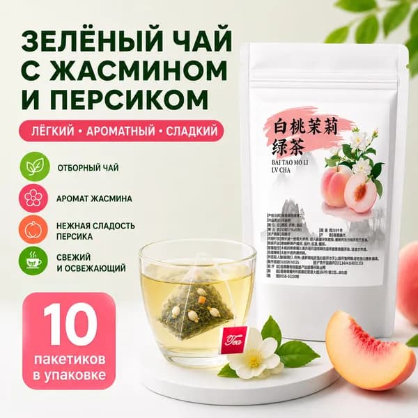белый персик с жасмином, Китайский чай, 1 упаковке 10 пакетиков