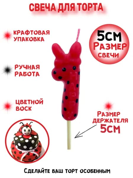 Свеча для торта цифра 1 красная в горошек