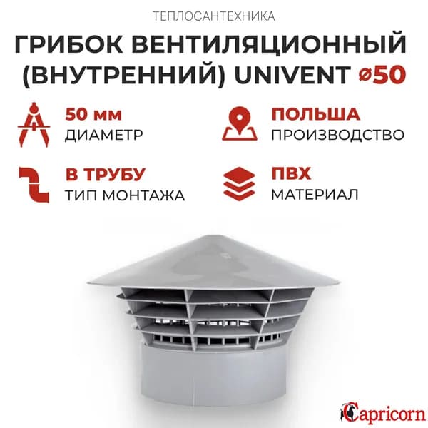 Грибок вентиляционный (внутренний) UniVent 50мм