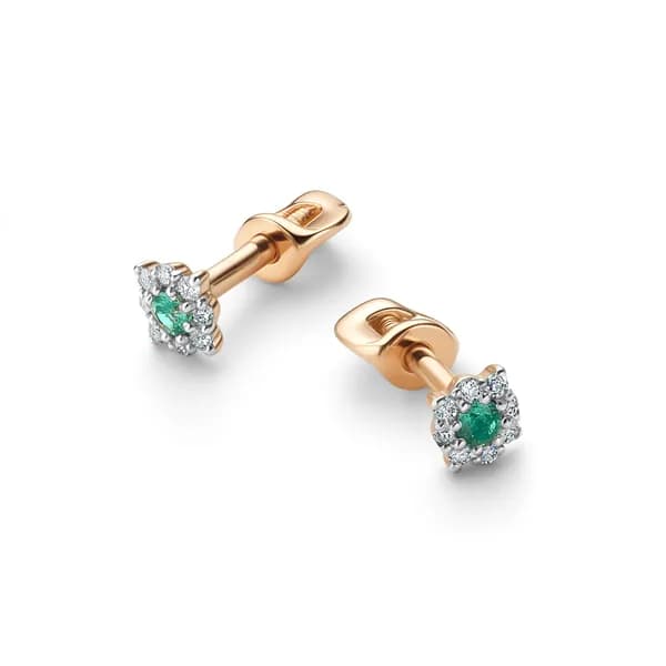 Золотые серьги DIAMANT-ONLINE с бриллиантом и изумрудом 585 пробы