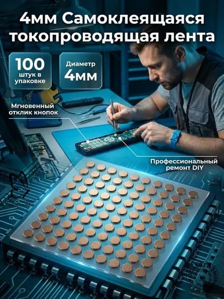 Наклейки токопроводящие круглые для ремонта контактов, 4 мм, белые
