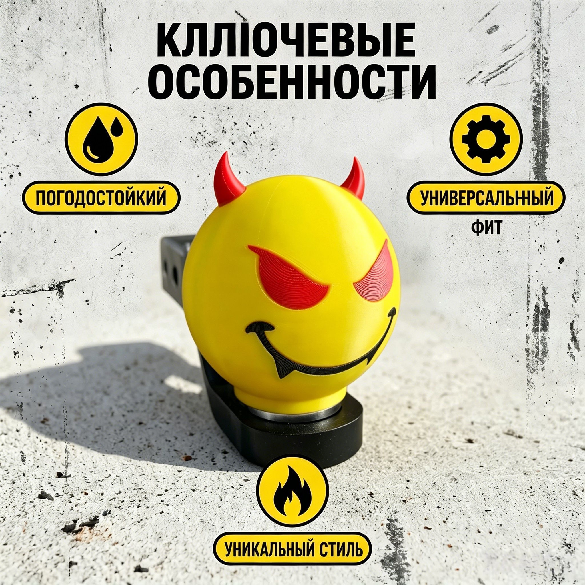 Крышка на фаркоп "Злой чертёнок" / Черт стильная защита шара 50 мм, уникальный дизайн .